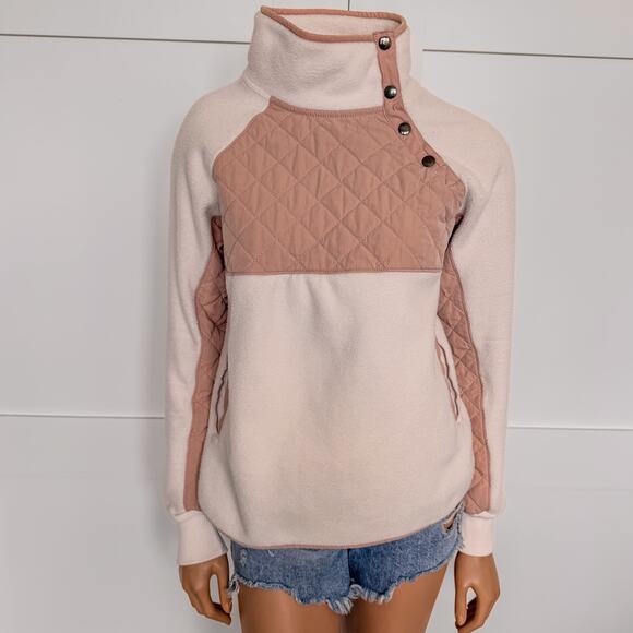 Abercrombie & Fitch Pink/White Quilted Snap Front Sherpa Fleece Pullover-Small - Picture 5 of 8